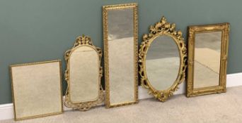 MIRRORS (5) - fancy and gilt framed assortment, 114cms H, 37cms W the largest