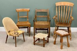 VINTAGE & LATER CHAIR & STOOL ASSORTMENT - to include an antique style farmhouse armchair, 19th