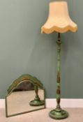 STANDARD LAMP WITH SHADE - quality green chinoiserie decorated, 192cms H overall & SIMILAR WALL