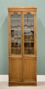 VINTAGE OAK GLAZED TOP BOOKCASE CUPBOARD - slim proportions with leaded glazed upper doors and
