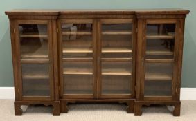 ANTIQUE MAHOGANY BOOKCASE CUPBOARD - inverted breakfront with four glazed doors and interior shelves