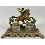 BRADLEY & HUBBARD VICTORIAN GILDED & PAINTED CAST METAL INK STAND - the back modelled as a