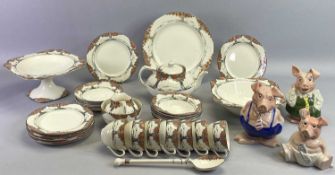 CROWN DUCAL ORANGE TREE PATTERN TEA SERVICE, approximately 34 pieces with three Wade Nat West pig