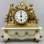 FRENCH NEO CLASSICAL STYLE GILDED SPELTER FIGURAL MANTEL CLOCK - Late 19th Century, figure of a