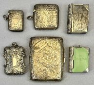 HALLMARKED SILVER CIGARETTE CASE and two Vesta cases along with three further white metal Vesta
