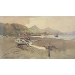 J W CLAYTON watercolour - Anglesey Coastal scene with mountains to the background, signed, 23 x