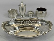 SMALL SILVER, 5 ITEMS - to include a pierced pattern sweetmeat dish, Birmingham 1950, Maker Joseph