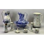 WEDGWOOD IMPERIAL CHINA FLORAL TRANSFER DECORATED TOILET JUG with matching dressing table jars,
