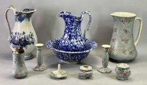 WEDGWOOD IMPERIAL CHINA FLORAL TRANSFER DECORATED TOILET JUG with matching dressing table jars,