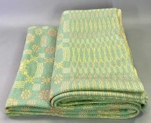TRADITIONAL WELSH WOOLLEN BLANKET - yellow, green and pink in colour, 207 x 212cms