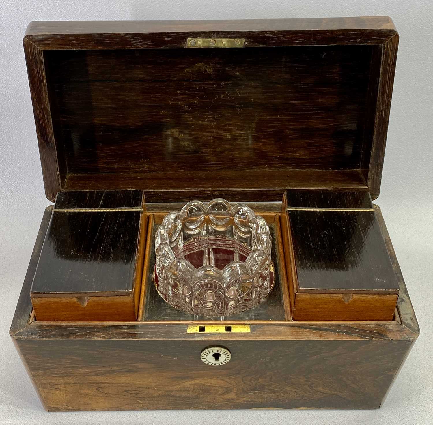 VICTORIAN ROSEWOOD SARCOPHAGUS FORM DOUBLE TEA CADDY - interior fitted with two compartments with - Image 2 of 3