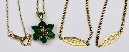 9CT GOLD JEWELLERY - 4 items to include a fine link necklace and matching bracelet set, 39cm and