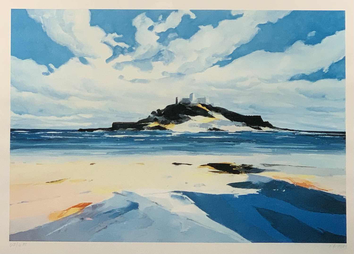 INDISTINCTLY SIGNED limited edition coloured print (62/400) - St Michael's Mount, signed and