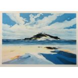 INDISTINCTLY SIGNED limited edition coloured print (62/400) - St Michael's Mount, signed and