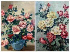 EDUARDO RODRIQUEZ SAMPER oil on canvas - Still Life of Roses, signed lower left, 49.5 x 59cms and