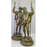 FRENCH SPELTER FIGURAL LAMPS, A PAIR - Late 19th Century modelled as French Cavaliers standing on