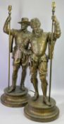 FRENCH SPELTER FIGURAL LAMPS, A PAIR - Late 19th Century modelled as French Cavaliers standing on