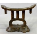 TSONGA HARDWOOD HEAD REST - curved top on a triple column with arched support to the spreading base,