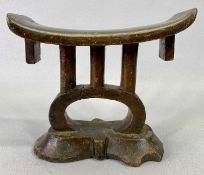 TSONGA HARDWOOD HEAD REST - curved top on a triple column with arched support to the spreading base,