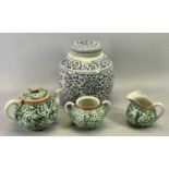 CHINESE PORCELAIN 3 PIECE TEA SERVICE - all over decoration of trees and branches in greens and