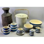 T G GREEN BLUE & WHITE STRIPED CORNISH WARE - mixing bowl, 25.5cms diameter, pudding basin, 17cms