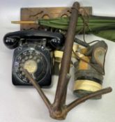 EDWARDIAN LADY'S GREEN SILK PARASOL - the rustic wooden handle with embossed silver pommel, 92cms L,