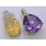 9CT GOLD PRECIOUS & SEMI-PRECIOUS STONE SET PENDANTS (2) - one with oval citrine and small white