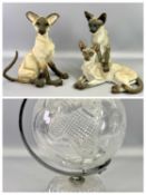 COUNTRY ARTIST MODEL OF A PAIR OF SIAMESE CATS and another similar model, 24cms the tallest, and,