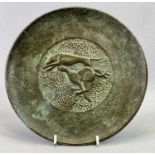 TINOS ART DECO DANISH BRONZE CIRCULAR DISH - cast with racing greyhounds marked 'Tinos Bronce,