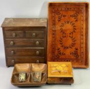 VICTORIAN MAHOGANY APPRENTICE CHEST - lift-up lid over two short and one long false drawer, and