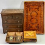 VICTORIAN MAHOGANY APPRENTICE CHEST - lift-up lid over two short and one long false drawer, and