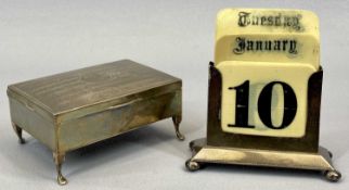 SILVER TRINKET BOX & A DESK CALENDAR - Birmingham 1920, Maker D Bros, 4cms H, 9.5cms across, 7cms