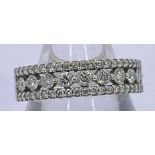 18CT WHITE GOLD THREE ROW DIAMOND HALF ETERNITY RING - approximate total diamond estimate 1ct to a