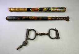 GEORGE V TURNED WOODEN POLICEMAN'S TRUNCHEON - polychrome painted with crown over VR cypher and