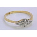 18CT GOLD RING - set with four small diamonds, Size mid O-P, 1.9grms