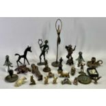 MINIATURE METAL FIGURINES - cast bronze of a girl with books, 7.5cms H, angel playing the lute,