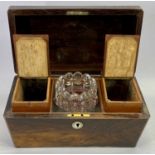 VICTORIAN ROSEWOOD SARCOPHAGUS FORM DOUBLE TEA CADDY - interior fitted with two compartments with