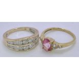 9CT GOLD DRESS RINGS (2) - to include a double row diamond ring having 18 inline set stones,