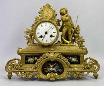 FRENCH NEO CLASSICAL STYLE GILDED SPELTER FIGURAL MANTEL CLOCK - Late 19th Century, figure of a