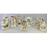 STAFFORDSHIRE FLATBACK FIGURES (7) - Late 19th Century King John signing the Magna Carta, 32cms H,