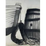 JACOB SUTTON charcoal - entitled verso on Albany Gallery label 'Boat and Rope, Tintern,