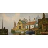 VINCENT SELBY British 1919 - 2004 oil on board - picturesque harbour, signed lower left, 14.5 x 29.