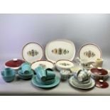 LANGLEY JAMAICA PATTERN DINNER SERVICE FOR 6 PERSONS, Carrigaline ware turquoise glazed tea