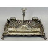 LONDON 1857 DESKTOP PEN & INK STAND WITH CENTRAL CANDLESTICK - Makers Charles Thomas Fox and