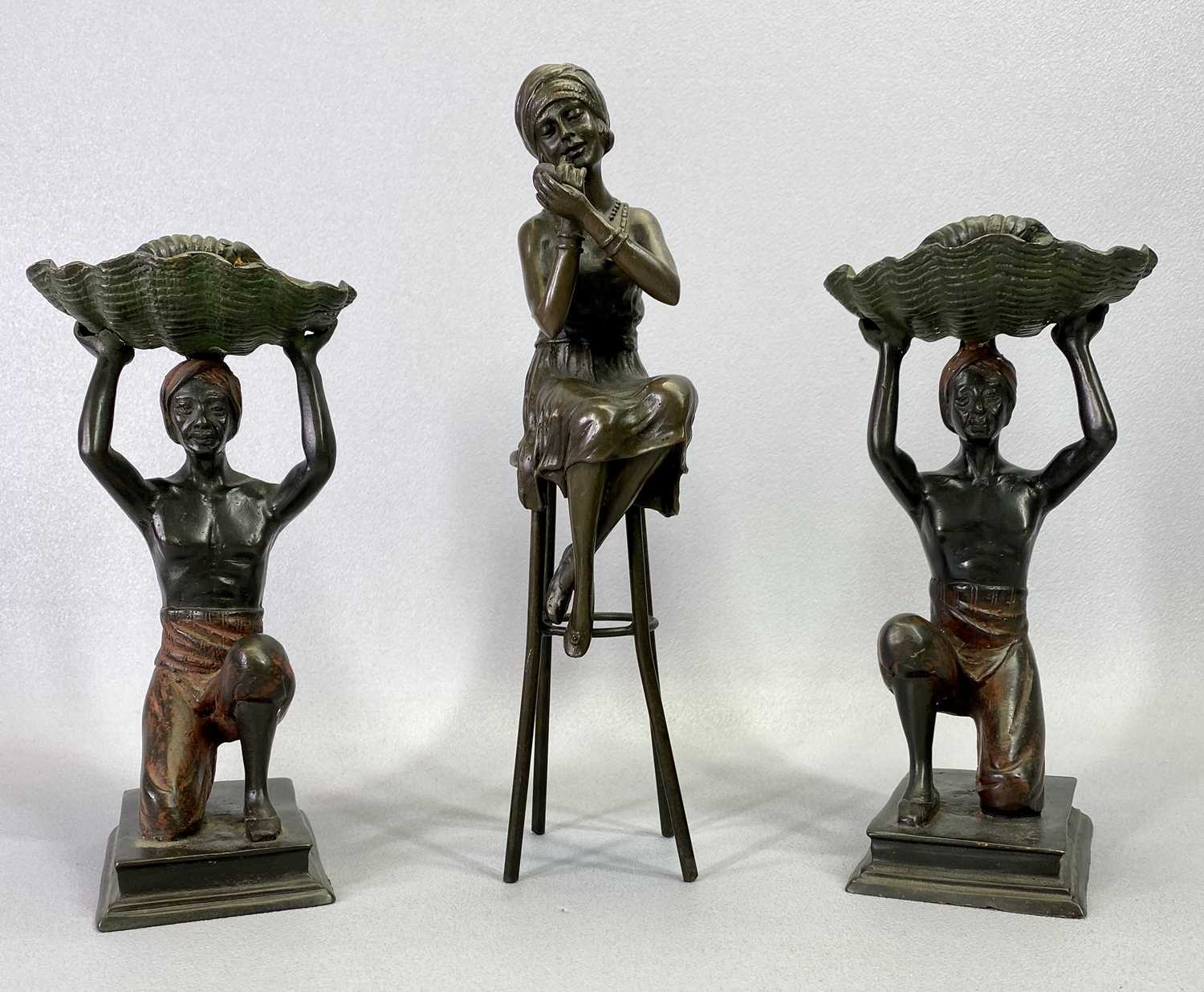 BERGMANN STYLE COLD PAINTED METAL TABLE SALTS, A PAIR - modelled as kneeling blackamoors with arms