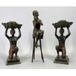 BERGMANN STYLE COLD PAINTED METAL TABLE SALTS, A PAIR - modelled as kneeling blackamoors with arms