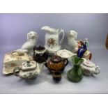MIXED STAFFORDSHIRE & OTHER POTTERY - 19th Century flatback equestrian figure 'Empress of France',