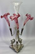 A 19TH CENTURY EPERGNE - shaped triangular base standing on bun feet and having three griffin form