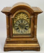 GERMAN WALNUT CASE MANTEL CLOCK - Late 19th Century, with dome top, reeded three quarter columns