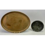 HUGH WALLIS 'ARTS & CRAFTS' OVAL PLANISHED COPPER TRAY - with raised rope twist edge, stylised